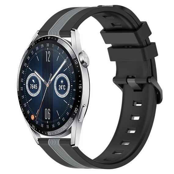 Per Huawei Watch GT3 42mm 20mm Cinturino in silicone bicolore verticale (nero + grigio)