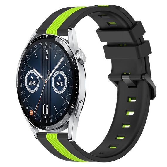 Per Huawei Watch GT3 42mm 20mm Cinturino in silicone bicolore verticale (nero + verde lime)