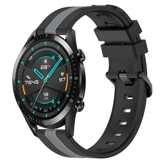 Per Huawei Watch GT2 42mm 20mm Cinturino in silicone bicolore verticale (nero + grigio)