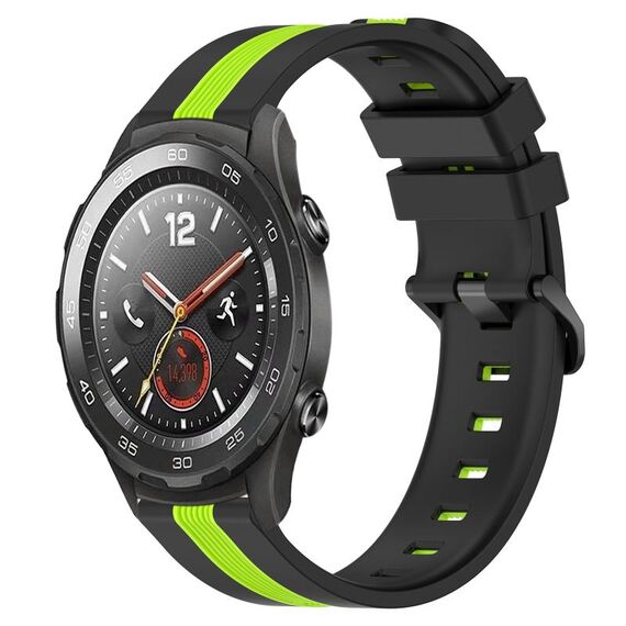 Per Huawei Watch 2 Cinturino in silicone bicolore verticale da 20 mm (nero + verde lime)