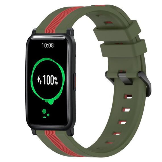 For Honor Watch ES 20mm Cinturino in silicone bicolore verticale (verde militare + rosso)