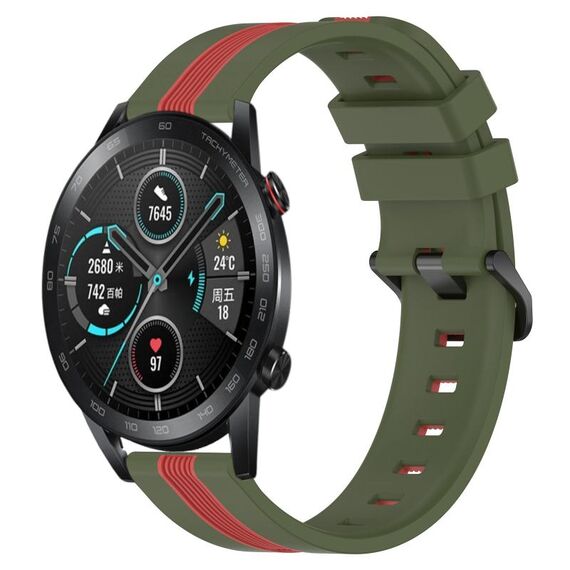 Per Honor Magic Watch2 42mm 20mm Cinturino in silicone bicolore verticale (verde militare + rosso)