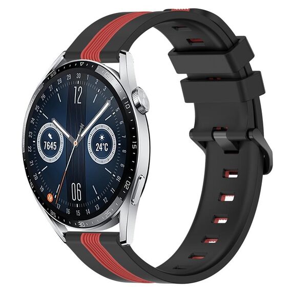 Per Huawei Watch GT3 46mm 22mm Cinturino in silicone bicolore verticale (nero + rosso)