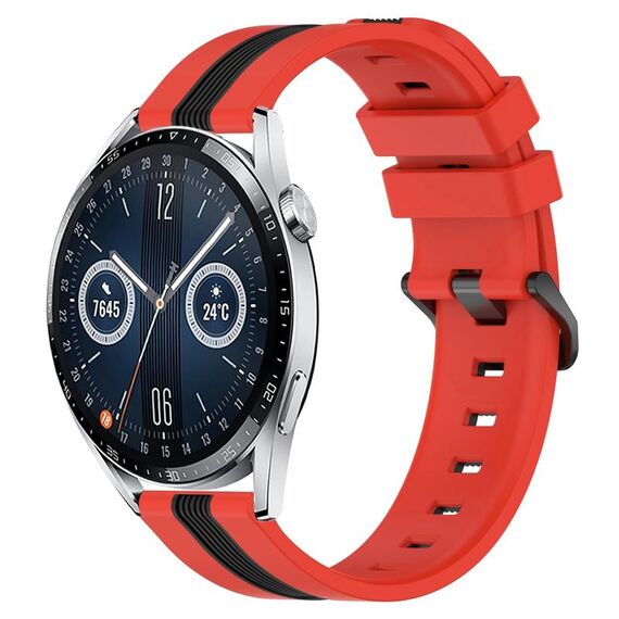 Per Huawei Watch GT3 46mm 22mm Cinturino in silicone bicolore verticale (rosso + nero)