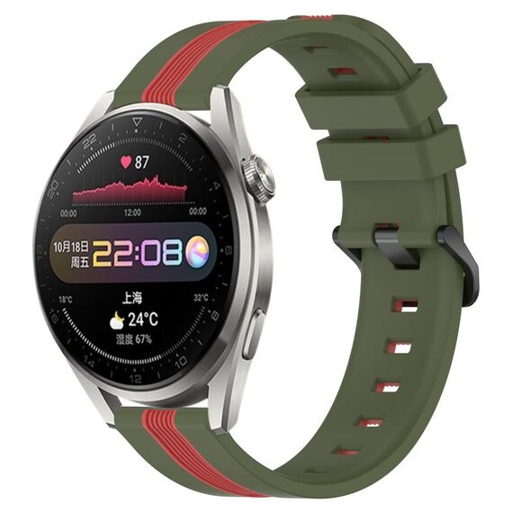 Per Huawei Watch 3 Pro Cinturino in silicone bicolore verticale da 22 mm (verde militare + rosso)