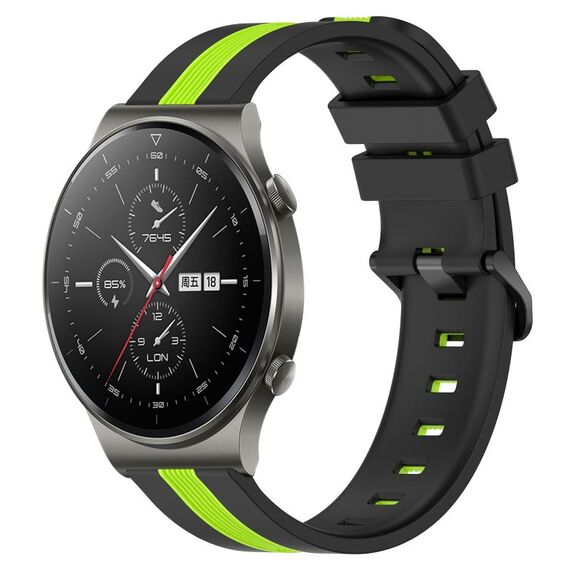 Per cinturino in silicone bicolore verticale da 22 mm Huawei GT2 Pro (nero + verde lime)