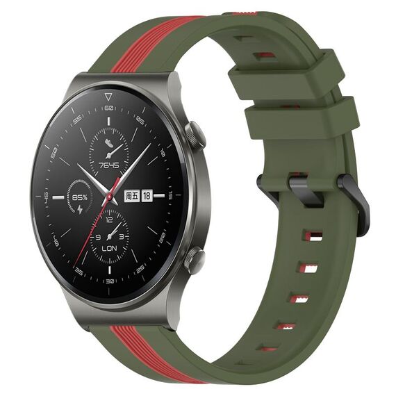 Per cinturino in silicone bicolore verticale da 22 mm per Huawei GT2 Pro (verde militare + rosso)