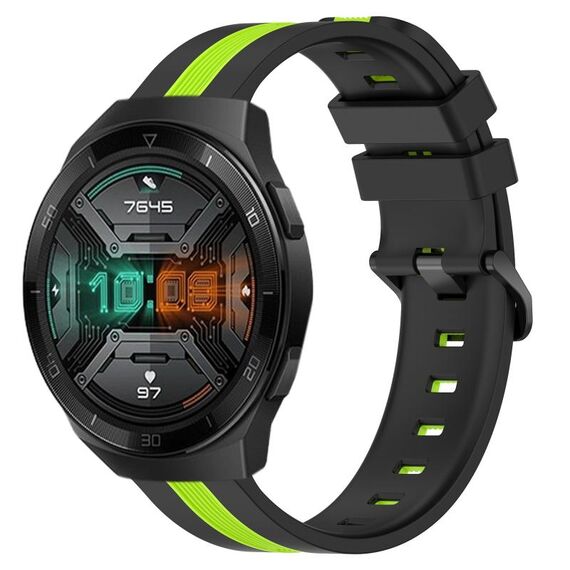 Per Huawei Watch GT 2E 22mm Cinturino in silicone bicolore verticale (nero + verde lime)