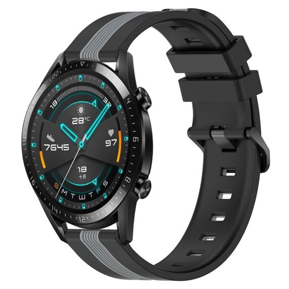 Per Huawei GT2 46mm 22mm Cinturino in silicone bicolore verticale (nero + grigio)