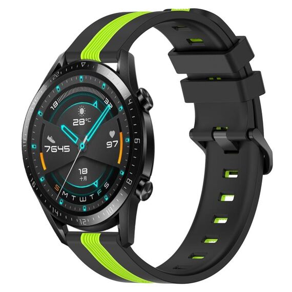 Per Huawei GT2 46mm 22mm Cinturino in silicone bicolore verticale (nero + verde lime)
