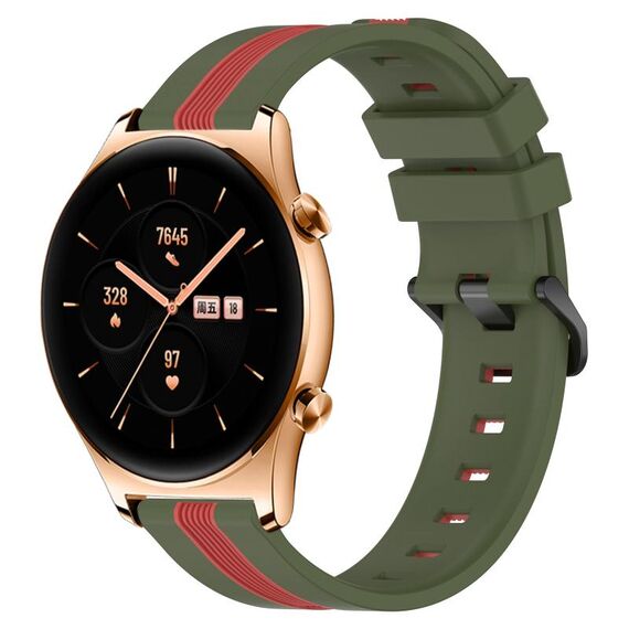 For Honor Watch GS 3 22mm Cinturino in silicone bicolore verticale (verde militare + rosso)