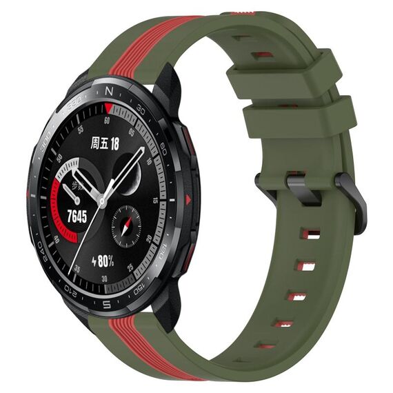 For Honor Watch GS Pro 22mm Cinturino in silicone bicolore verticale (verde militare + rosso)