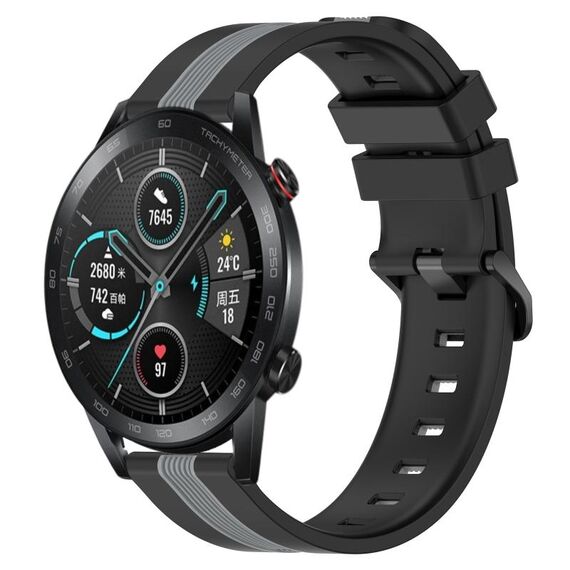 Per Honor Magic Watch 2 46mm 22mm Cinturino in silicone bicolore verticale (nero + grigio)