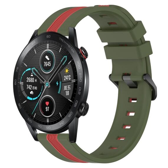 Per Honor Magic Watch 2 46mm 22mm Cinturino in silicone bicolore verticale (verde militare + rosso)