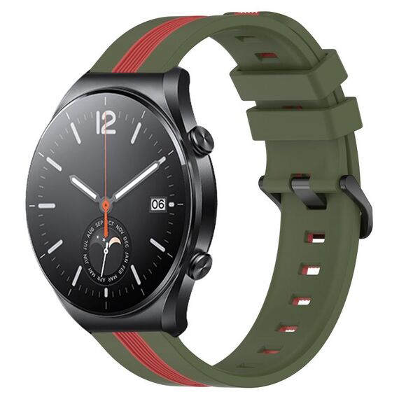 Per Xiaomi MI Watch S1 Cinturino in silicone bicolore verticale da 22 mm (verde militare + rosso)