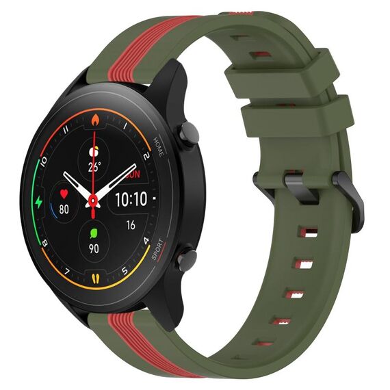 Per Xiaomi MI Watch S1 Pro 22mm Cinturino in silicone bicolore verticale (verde militare + rosso)