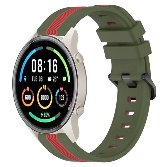 Per Xiaomi MI Watch Sport Cinturino in silicone bicolore verticale da 22 mm (verde militare + rosso)