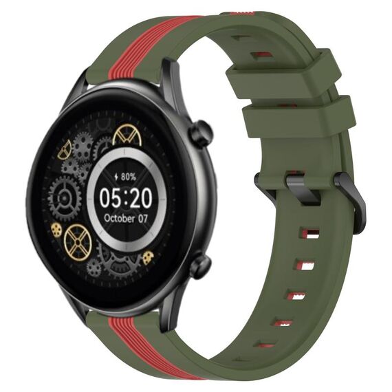 Per Xiaomi Haylou RT2 LS10 Cinturino in silicone bicolore verticale da 22 mm (verde militare + rosso)