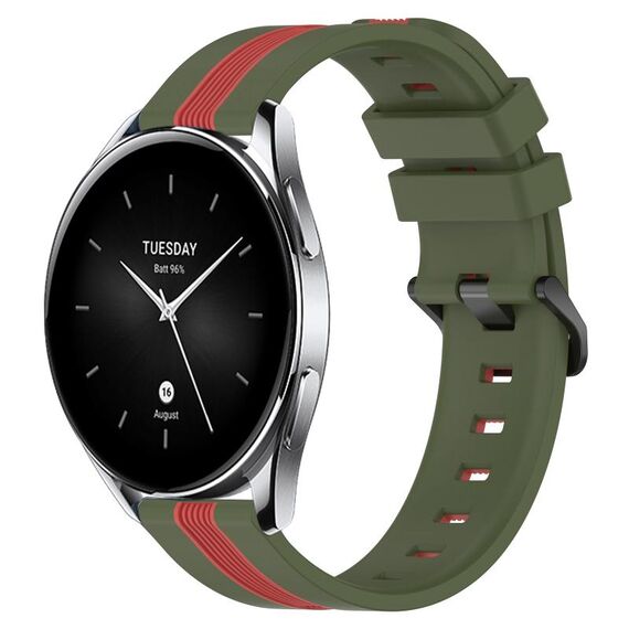 Per Xiaomi MI Watch S2 42mm 22mm Cinturino in silicone bicolore verticale (verde militare + rosso)