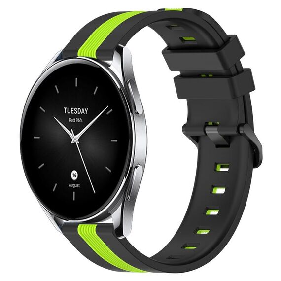 Per Xiaomi MI Watch S2 46mm 22mm Cinturino in silicone bicolore verticale (nero + verde lime)