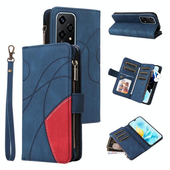 Per Honor 200 Lite Global Dual-color 9 slot per schede Custodia per telefono in pelle con cerniera a portafoglio (blu)