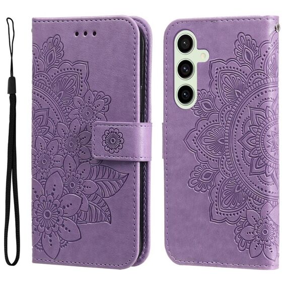 Per Samsung Galaxy S24 FE 5G Custodia per cellulare in pelle con fiori a sette petali (viola chiaro)