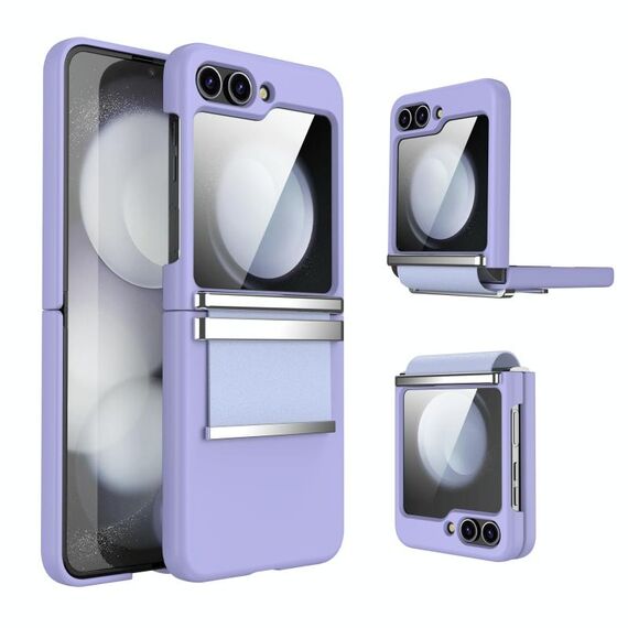 Per Samsung Galaxy Z Flip6 5G Custodia per telefono pieghevole in pelle antiurto (viola argento)