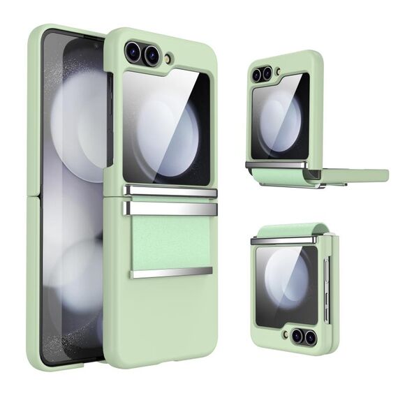 Custodia per telefono antiurto in pelle pieghevole hardware per Samsung Galaxy Z Flip6 5G (verde argento)