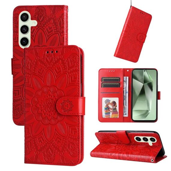 Custodia per telefono in pelle girasole goffrata per Samsung Galaxy S24 FE 5G (rossa)