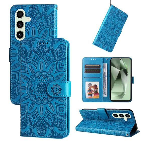 Custodia per telefono in pelle girasole goffrata per Samsung Galaxy S24 FE 5G (blu)