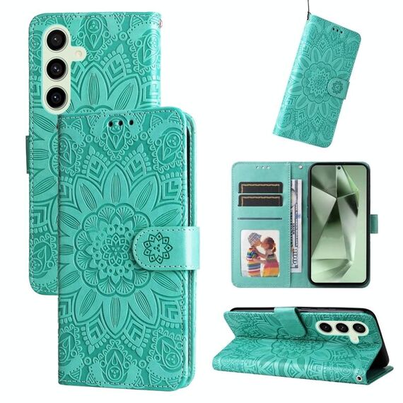 Custodia per telefono in pelle girasole goffrata per Samsung Galaxy S24 FE 5G (verde)