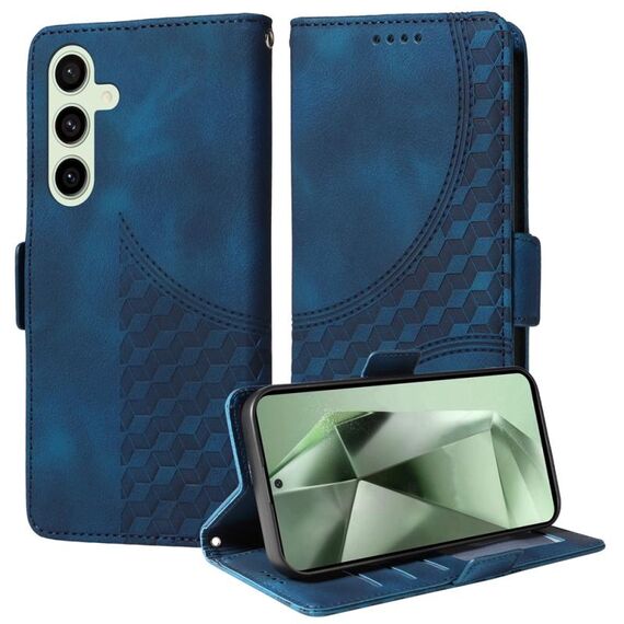 Custodia per telefono in pelle stellata con rombo goffrato per Samsung Galaxy S24 FE 5G (blu)