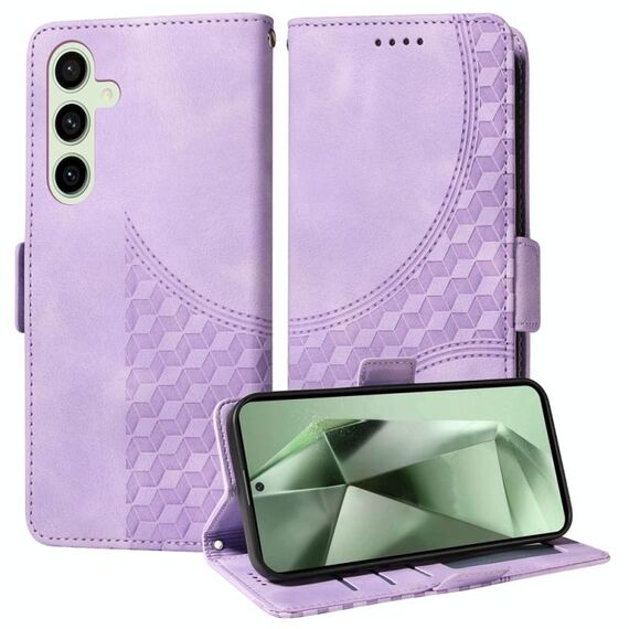 Custodia per telefono in pelle stellata con rombo goffrato per Samsung Galaxy S24 FE 5G (viola)