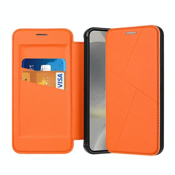 Per Samsung Galaxy S24 5G Magnetic Armor Series Custodia per telefono in pelle con slot per schede RFID (arancione)