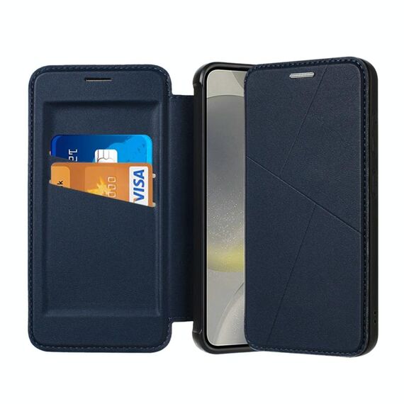 Per Samsung Galaxy S24 5G Magnetic Armor Series Custodia per telefono in pelle con slot per schede RFID (blu)