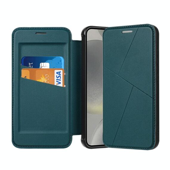 Per Samsung Galaxy S24 5G Custodia in pelle per telefono con slot per schede RFID serie Magnetic Armor (verde)
