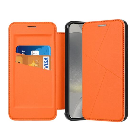 Per Samsung Galaxy S24+ 5G Magnetic Armor Series Custodia per telefono in pelle con slot per schede RFID (arancione)