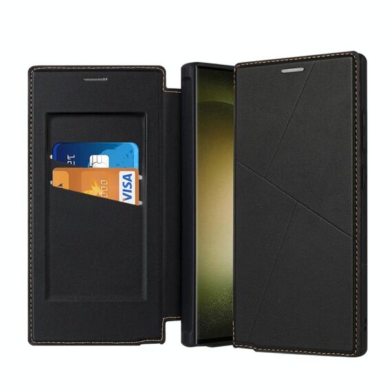 Per Samsung Galaxy S24 Ultra 5G Custodia in pelle per telefono con slot per schede RFID serie Magnetic Armor (nero)