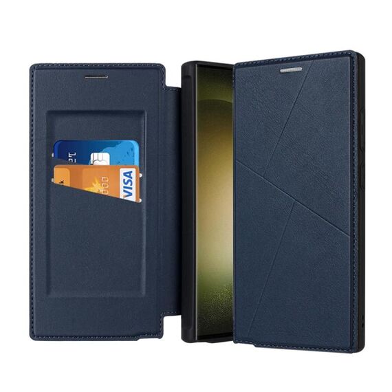 Per Samsung Galaxy S24 Ultra 5G Magnetic Armor Series Custodia per telefono in pelle con slot per schede RFID (blu)