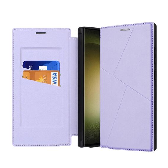 Per Samsung Galaxy S24 Ultra 5G Custodia in pelle per telefono con slot per schede RFID serie Magnetic Armor (viola)