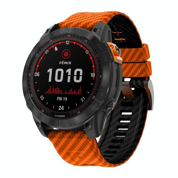 Cinturino per orologio in silicone con motivo in fibra di carbonio bicolore da 22 mm (arancione nero)