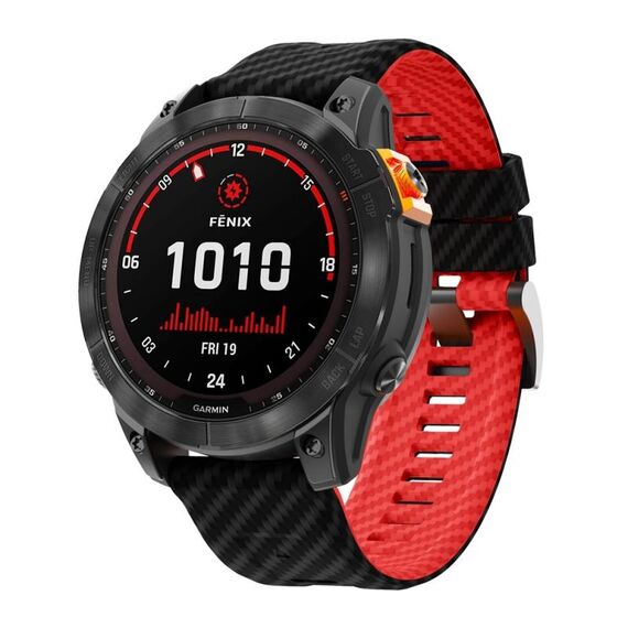 Cinturino per orologio in silicone con motivo in fibra di carbonio bicolore da 22 mm (nero rosso)