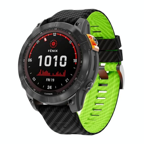Cinturino per orologio in silicone con motivo in fibra di carbonio bicolore da 22 mm (nero lime)