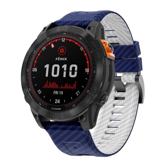 Cinturino per orologio in silicone con motivo in fibra di carbonio bicolore da 26 mm (blu reale bianco)