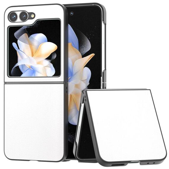 Per Samsung Galaxy Z Flip6 Custodia per telefono con copertura completa in pelle PU e cornice nera (bianca)