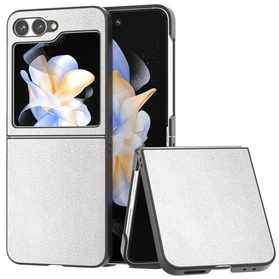 Per Samsung Galaxy Z Flip6 Custodia per telefono con copertura completa in pelle PU e cornice nera (argento)