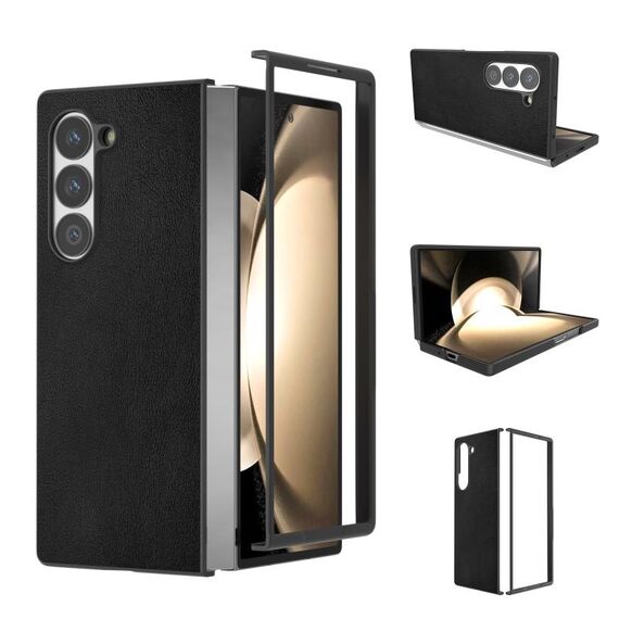 Per Samsung Galaxy Z Fold6 Custodia per telefono con copertura completa in pelle PU e cornice nera (nero)