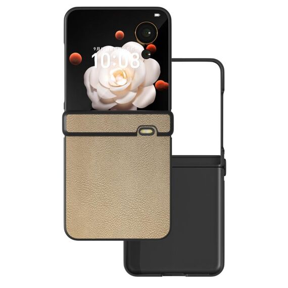 Per Honor Magic V Flip Custodia per telefono a copertura totale in pelle PU con tre parti in pelle PU (Oro)