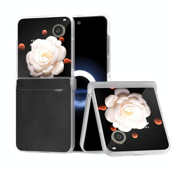 Per Honor Magic V Flip ABEEL Custodia per telefono a copertura totale in pelle PU con cornice traslucida satinata in tre parti (nero)