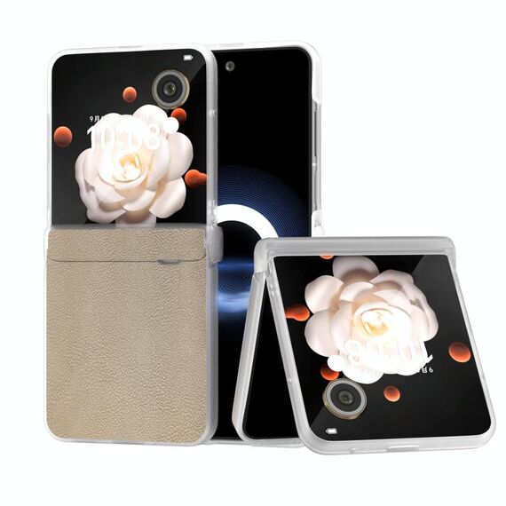 Per Honor Magic V Flip ABEEL Custodia per telefono in pelle PU con cornice traslucida smerigliata e copertura totale (oro)
